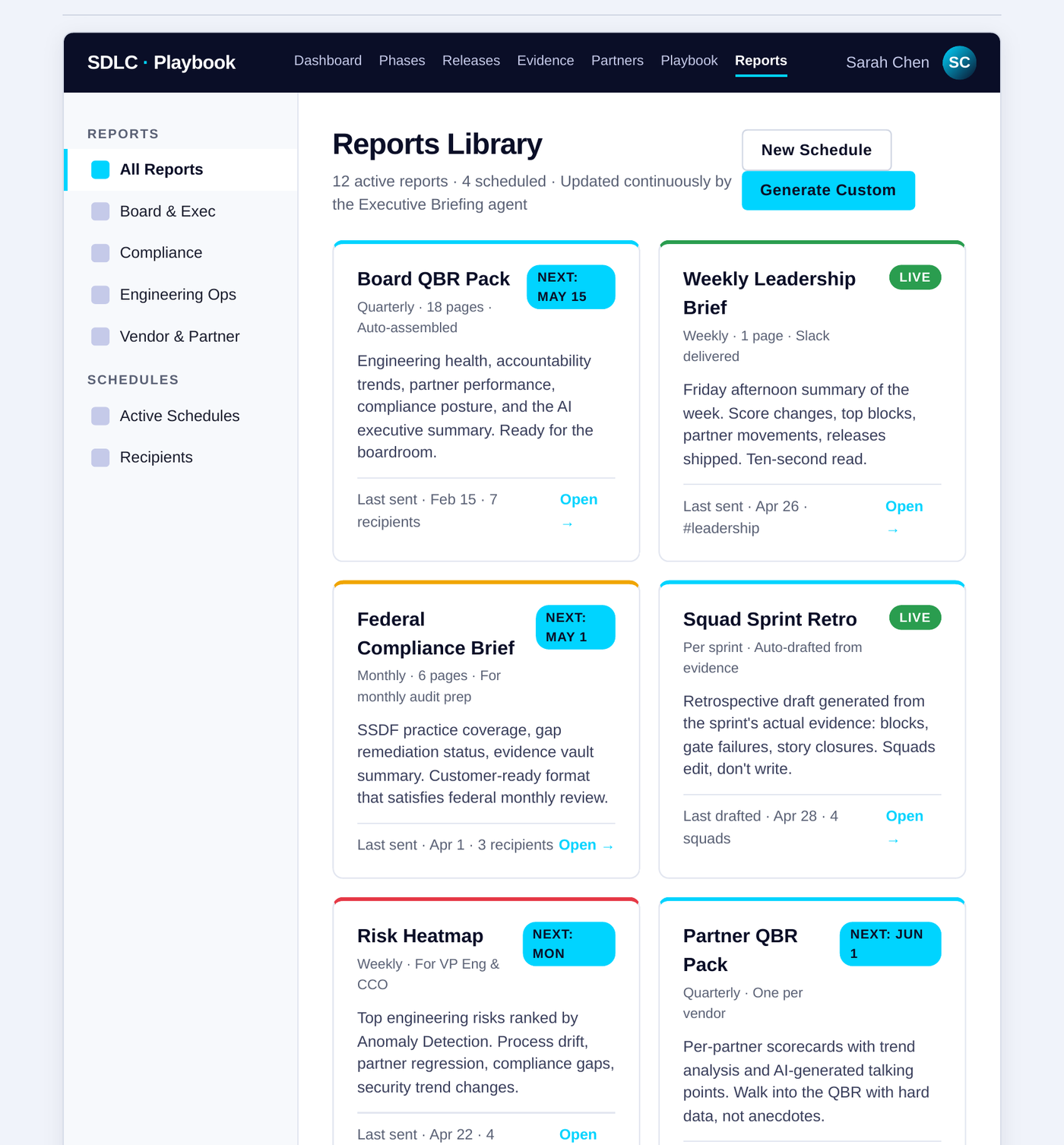AI agents SDLC CTO reports view with auto-assembled board briefings and engineering health summaries